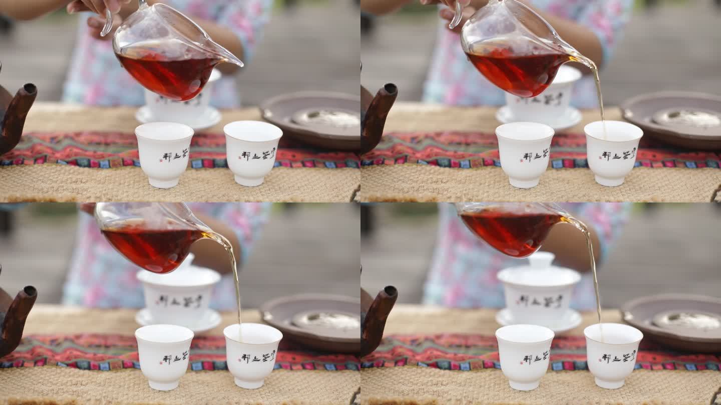 茶艺师展示茶艺讲解盖碗茶人物沏茶入杯镜头