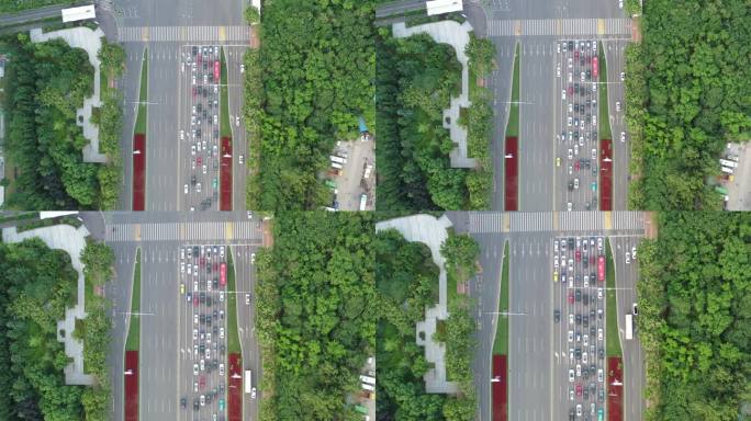 4K原素材-航拍路口停车、红灯停车