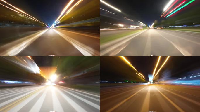 晚上汽车行驶在城市道路延时摄影