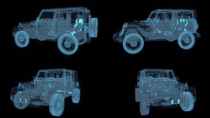 吉普车 越野车旅行自驾游科幻透明网格线框