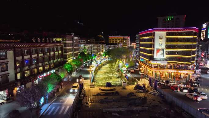 航拍四川康定市灯光夜景康定河街道旅途