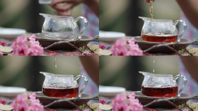 茶艺师展示茶艺讲解盖碗茶冲泡品流程特写
