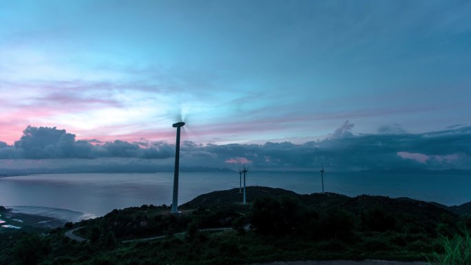 台山 海边 发电风机风车 日出延时视频