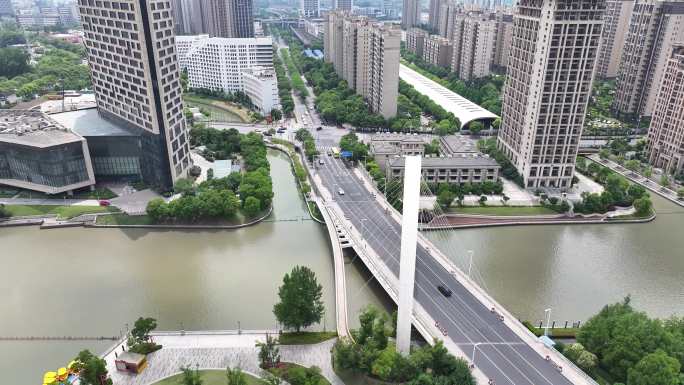 4K原素材-航拍上海横沥河、北水湾大桥