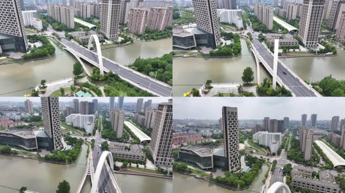 4K原素材-航拍上海横沥河、北水湾大桥