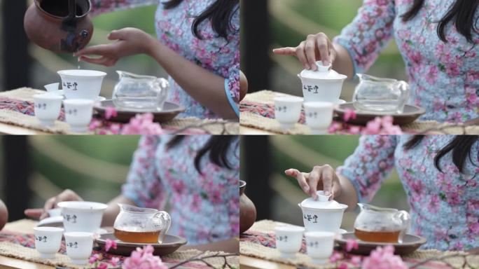 茶艺师展示茶艺，讲解盖碗茶冲泡品流程
