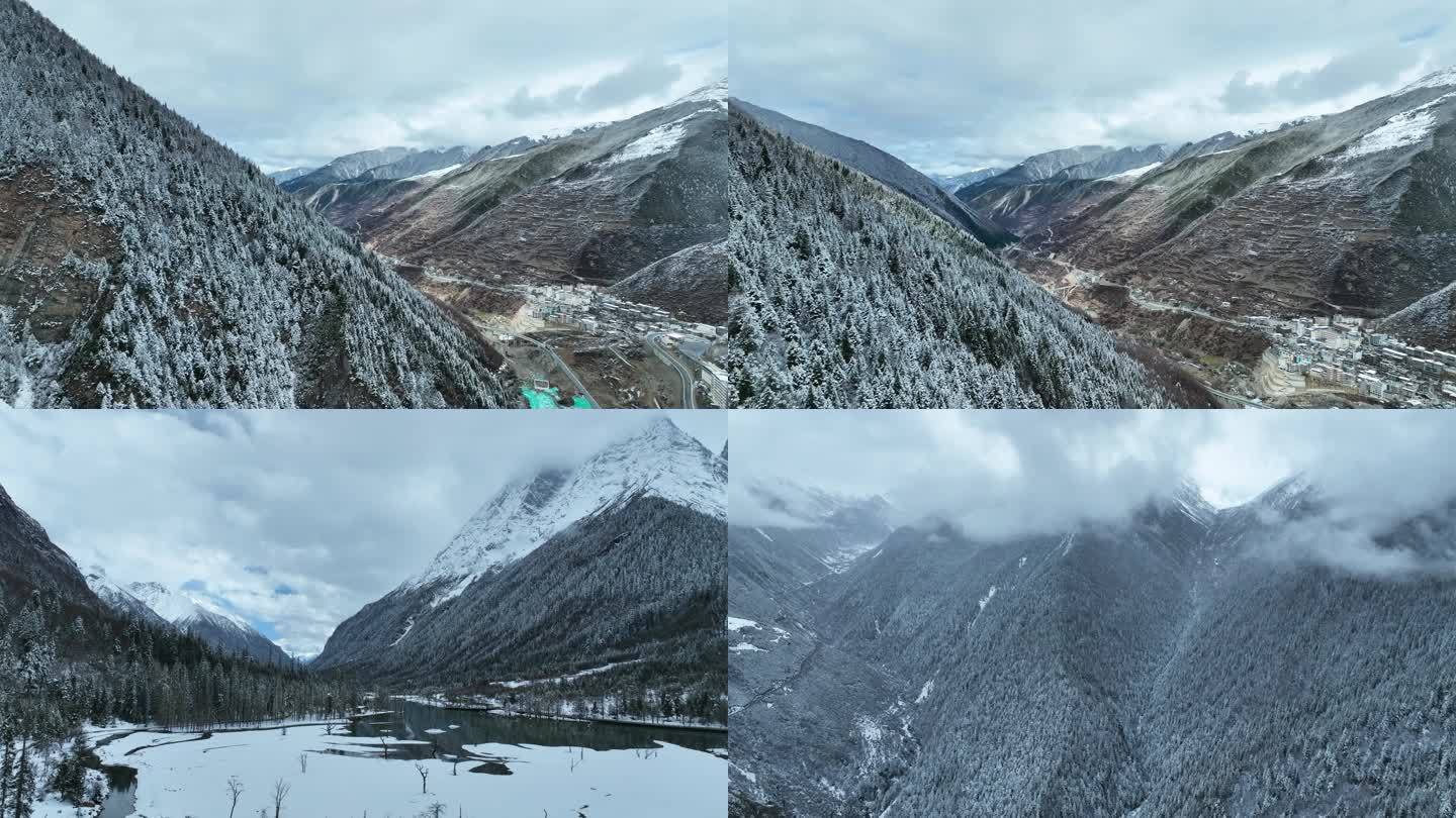 航拍雪景高原雪山峡谷青藏高原川西四姑娘山