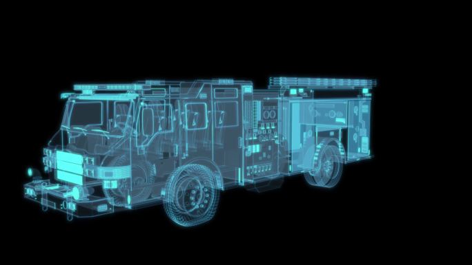 消防车119救援车救火车科幻透明网格线框