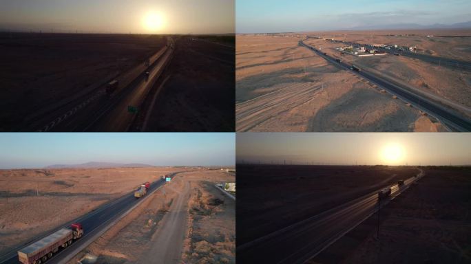 公路运输大漠高速公路航拍4K素材B段