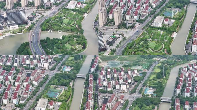 4K原素材-航拍上海嘉定护城河、环城路