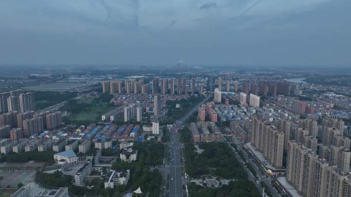 汉川城市黄昏夜景4K航拍