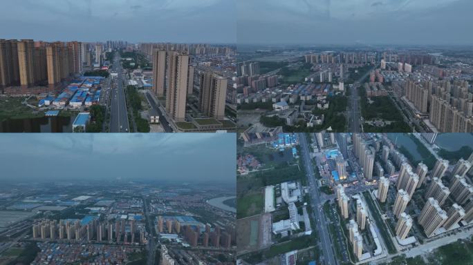 汉川城市黄昏夜景4K航拍