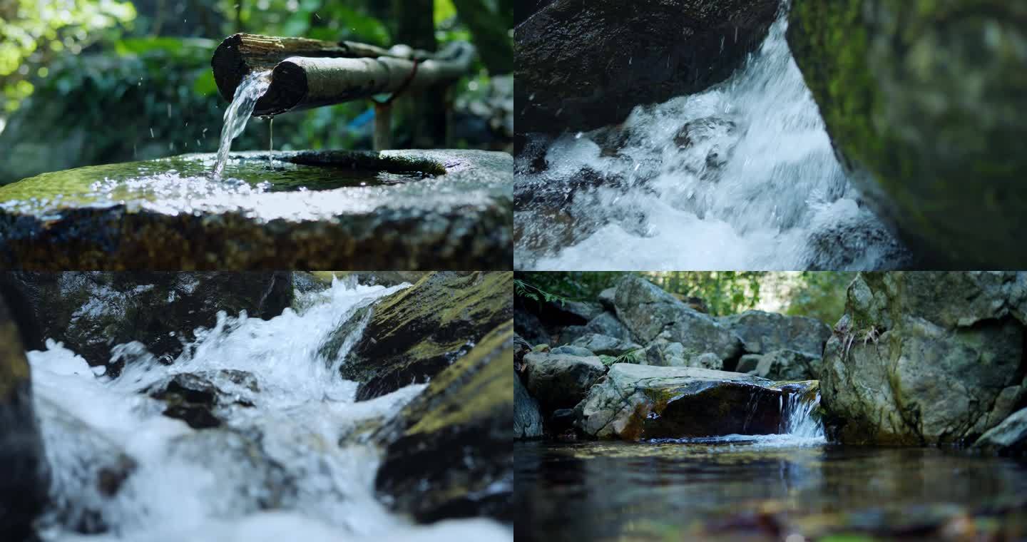 4k水瀑布山泉水溪流水源高山流水自然环境