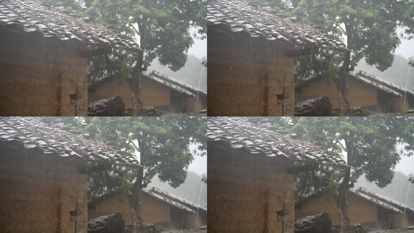 农村屋檐 农村下雨 老房子下雨