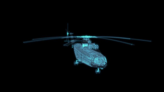 直升飞机 科幻透明网格线框小型民用农用