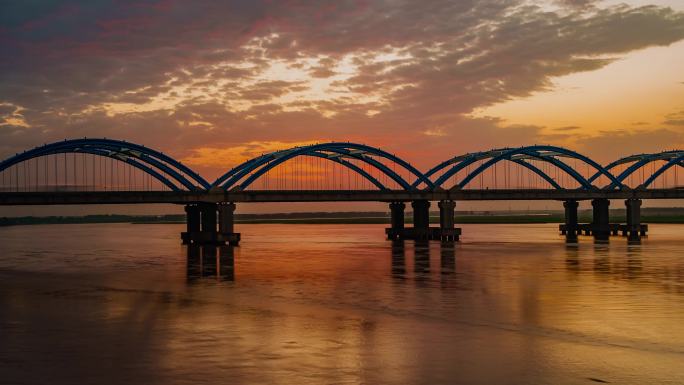 刘江黄河大桥延时日出夕阳郑州黄河桥