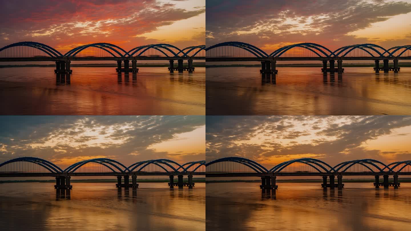 刘江黄河大桥延时日出夕阳郑州黄河桥