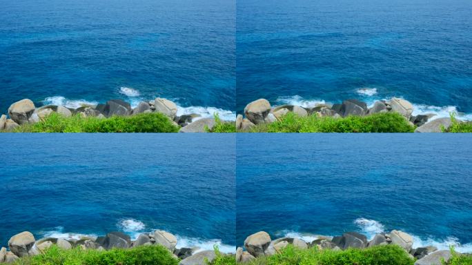 海南三亚海景 大海岸边岩石 海浪拍打礁石