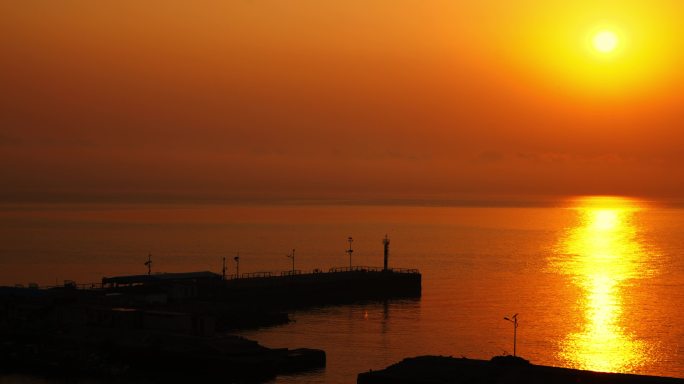 灵山岛夕阳 海岛落日 海岛晚霞 码头夕阳