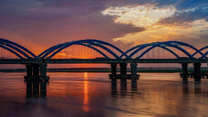 刘江黄河大桥延时日出夕阳郑州黄河桥