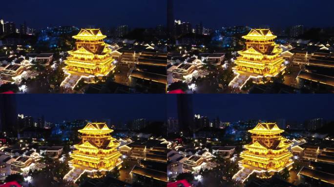 广西柳州龙城阁夜间航拍