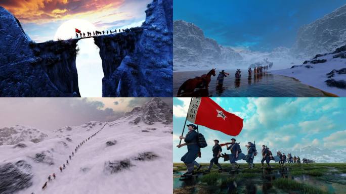 红军长征爬雪山过草地 视频素材　舞台背景
