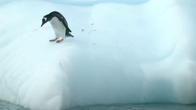 企鹅嬉戏玩耍跳水_雪地南极