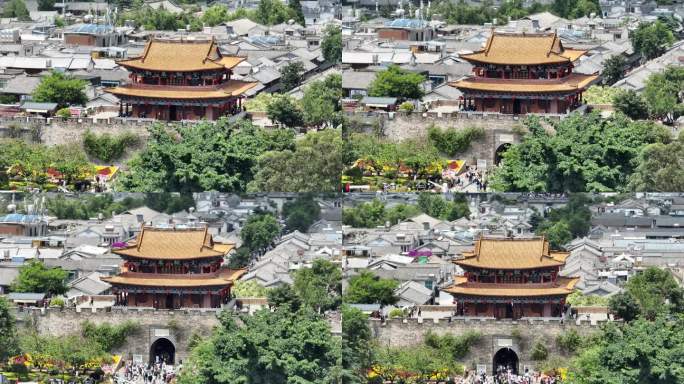 大理 航拍 空镜 古城街道 人流 景点