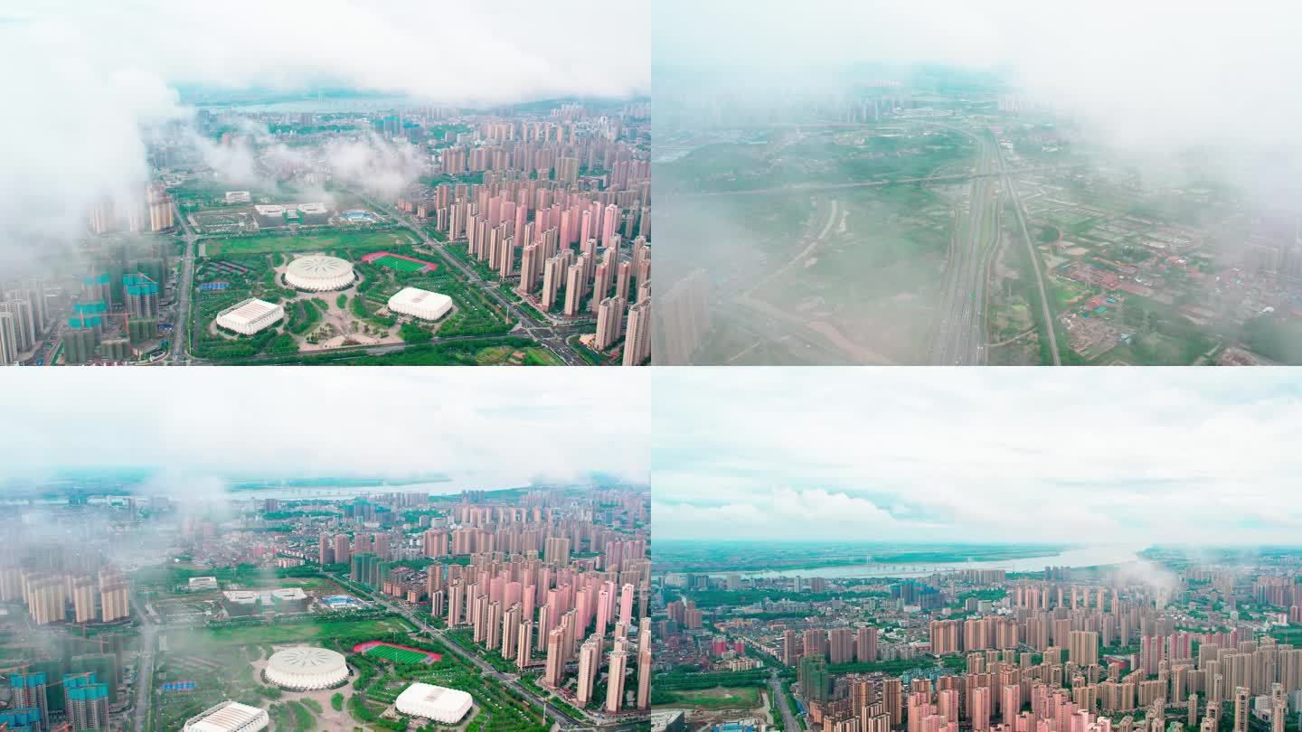 荆州宣传片荆州城建烟雾缭绕荆江长江航拍