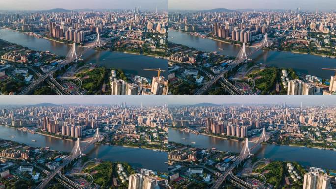 广州鹤洞大桥繁忙车流环绕延时摄影4k航拍
