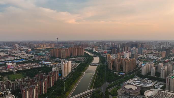 夏季白天郑州中原福塔城市天际线航拍风光