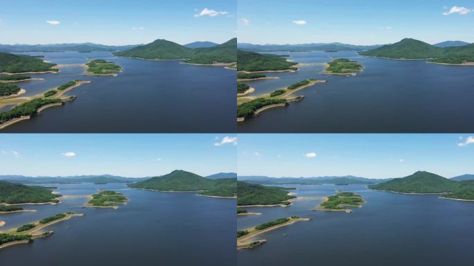 松花湖 航拍蓝天白云 祖国大好河山