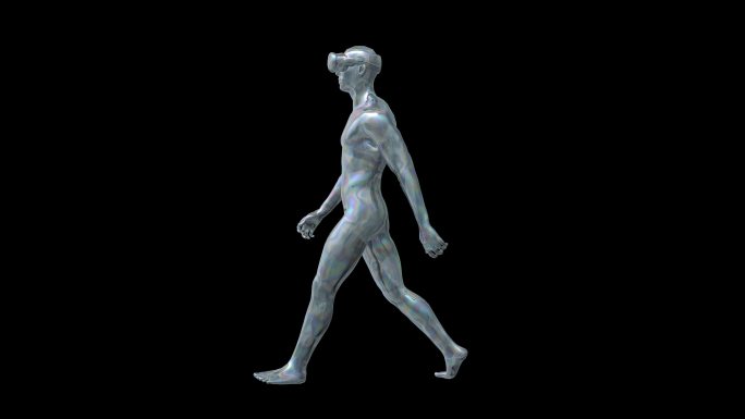 男性人体走路戴苹果MR循环动画透明通道
