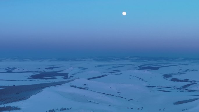 航拍4K东北月光雪原