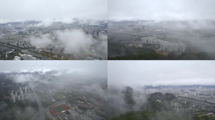 雨后城市大雾云雾