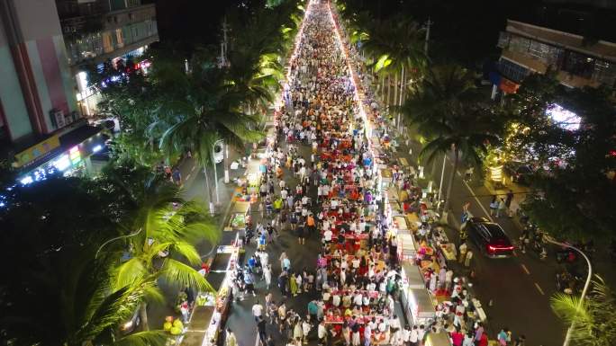 航拍海大南门夜市美食小吃