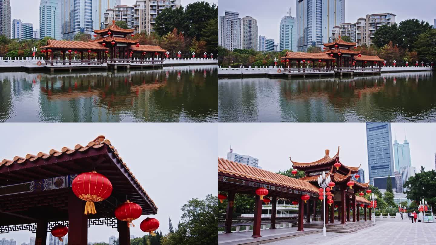 深圳荔枝公园古建筑红灯笼