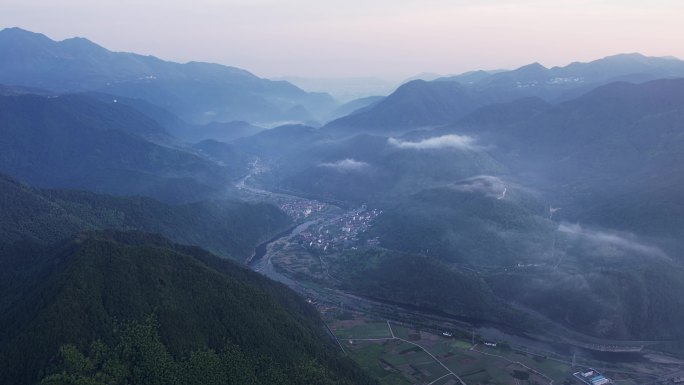 杭州富阳壶源溪美丽乡村山川航拍