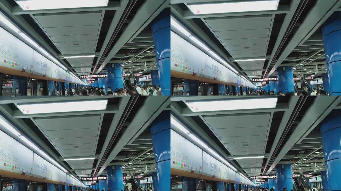 4K升格实拍，繁忙的广州地铁乘客进出站。