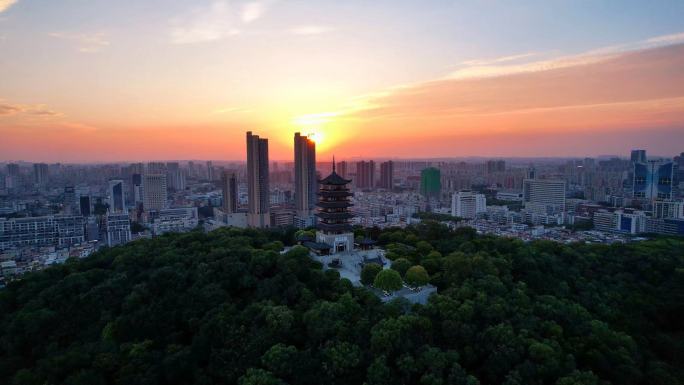 佛山南海桂城地标全景日落航拍