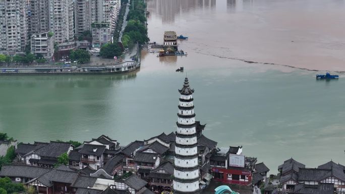 重庆市合川区三江汇流鸳鸯锅航拍