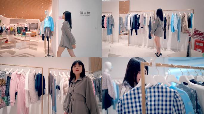 女孩逛街购物买衣服商场