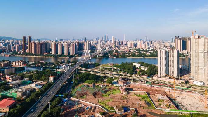 广州鹤洞大桥和白鹅潭城市天际线延时摄影