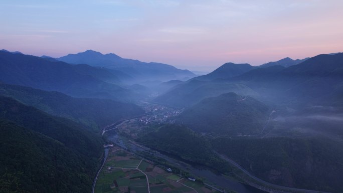 杭州富阳壶源溪美丽山河航拍