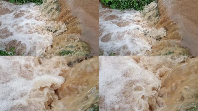 水淹水漫洪水山洪流走河流水灾雨后河水