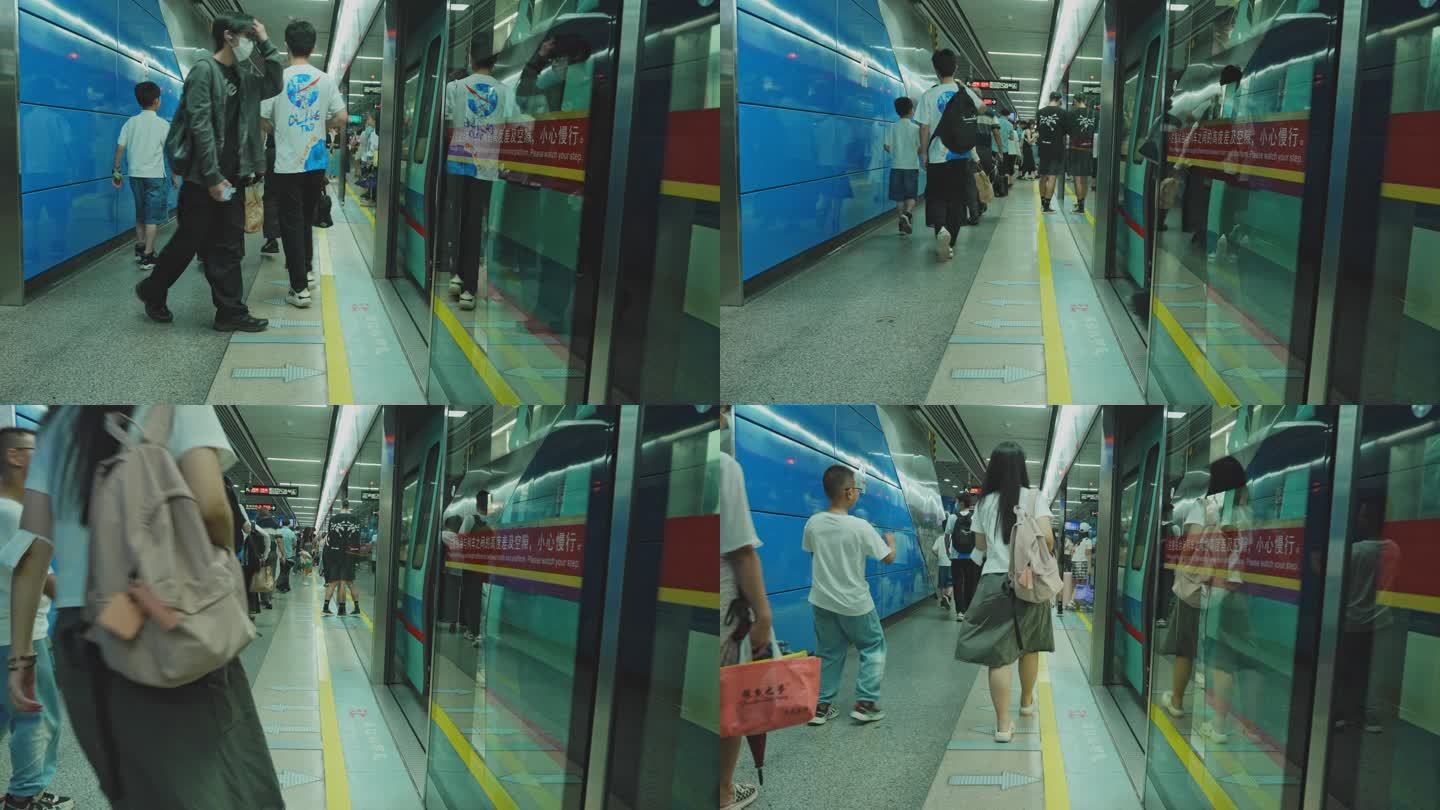 4K实拍繁忙的广州珠江新城地铁乘客进出站