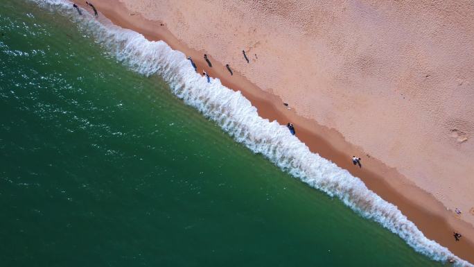 鸟瞰人们在海边沙滩玩耍4K航拍