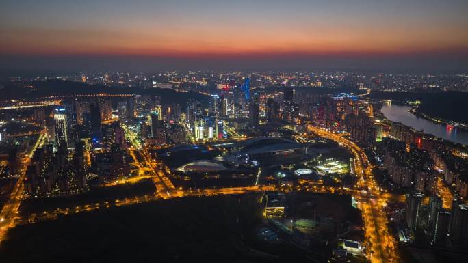 良庆区五象新区日落夜景延时4k