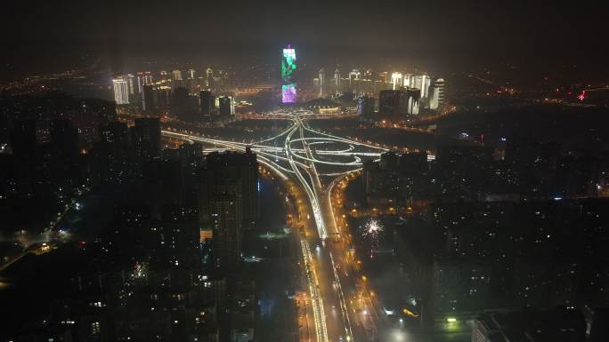 烟花 郑州 新年 城市 航拍 大玉米