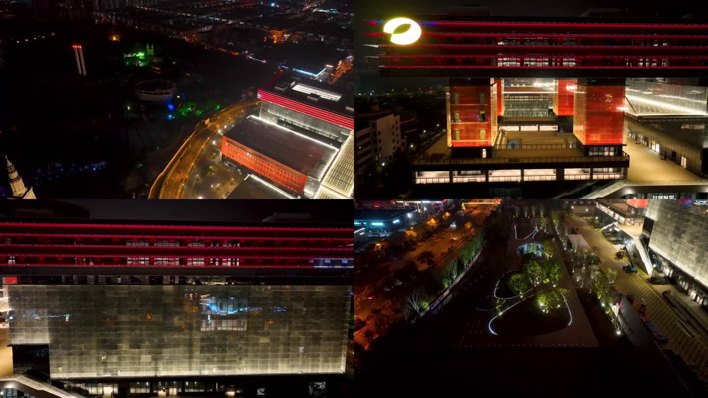 4K航拍湖南广电节目生产基地七彩盒子夜景